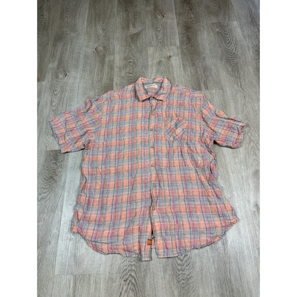 Tommy Bahama XL Mens Linen Plaid Button Up Short Sleeve Shirt‎ Summer Casual